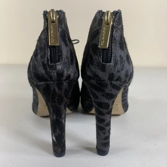 Louise et Cie Leopard Print Cow Hair Fur Peep Toe Lace Up Ankle Booties Heels 6M - Picture 3 of 12